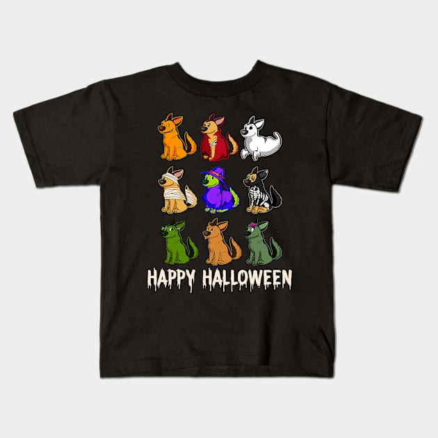 Happy German Shepherd Dog Witch Mummy Halloween Horror Kids T-Shirt by EmilyCharlotty